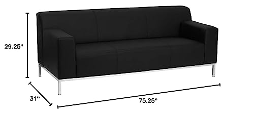 HERCULES Definity Contemporary Black LeatherSoft Sofa with Stainless Steel Frame, Office Lounge Couch