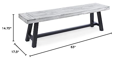 Jubilee Acacia Wood Dining Bench in Light Gray, Durable Outdoor Seating for Patio or Indoor Use