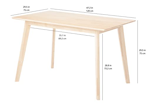 47.2" Solid Wood Rectangular Kitchen Table, Natural Wood Finish, 29.5" Height, Easy Assembly