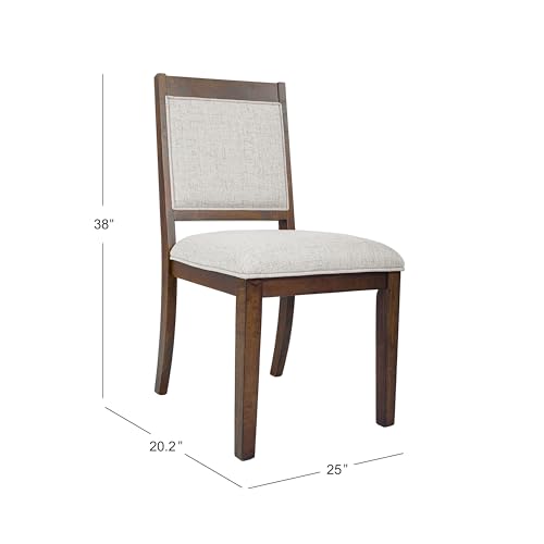 Set of 2 Open Back Dining Chairs, Solid Wood Frame Upholstered in Neutral Fabric for Kitchen or Dining