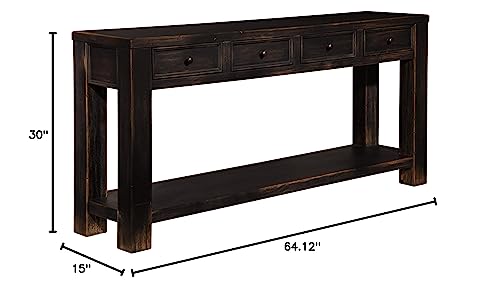 Gavelston Rustic Sofa Table with 4 Drawers & Shelf, Weathered Black Console Table for Living Room, Entryway, or Hallway