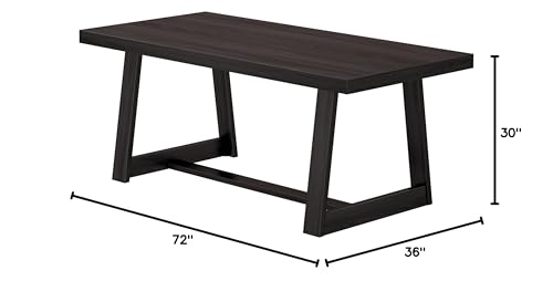 72" Farmhouse Dining Table, Solid Wood Rectangular Dinner Table with Black Wirebrush Finish, Easy Assembly