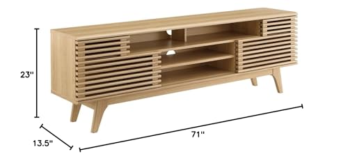 71" Mid-Century TV Stand – Low Profile Oak Wood Media Console with Open Storage for Living Room