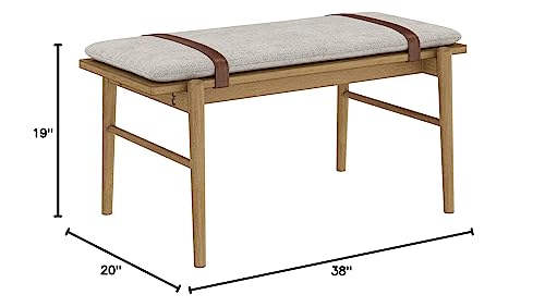 Gugan Mid-Century Wooden Bench Seat, Light Brown Bench with Ivory Cushion for Entryway, Bedroom