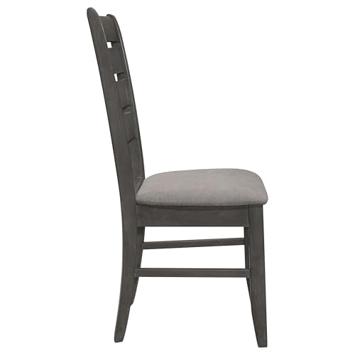 Set of 2 Transitional Style Wood Dining Side Chairs, Ladder Back with Padded Fabric Seats, Dark Grey