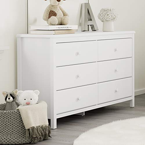 Alpine 6-Drawer Dresser – White Double Chest, GREENGUARD Certified Nursery Storage for Kids or Bedroom