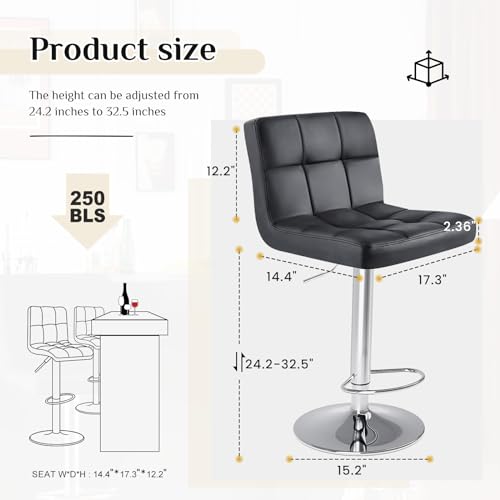 Bar Stools Set of 4, 24" PU Leather Saddle Stools with Metal Base, Counter Height Modern Bar Chairs for Kitchen Island, Black