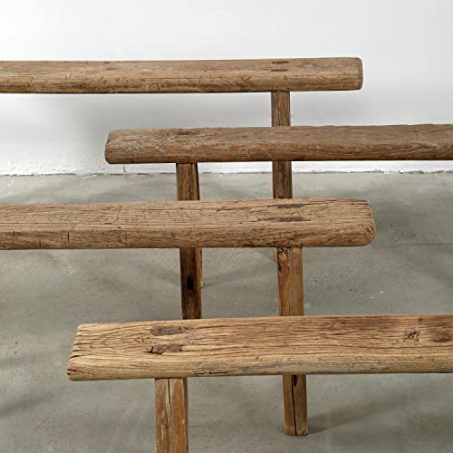 Handmade Vintage Noodle Bench, Weathered Natural Wood Seating for Entryway, Kitchen, Living Room