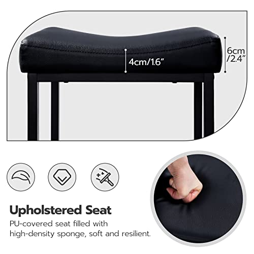 Bar Stools Set of 2, 24.8" Saddle Stools with Curved Seat & 2.4" Cushion, Counter Height Bar Chairs for Kitchen, Cafe, Black
