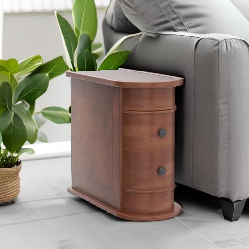 Vintage Wood End Table with 2 Drawers, No Assembly Slim Nightstand for Bedroom or Sofa Side Table