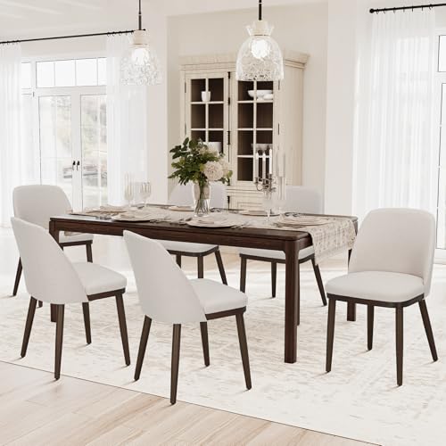 Set of 4 Beige Upholstered Kitchen Chairs with Wood Legs, Modern Dining Room Side Chairs for Any Space