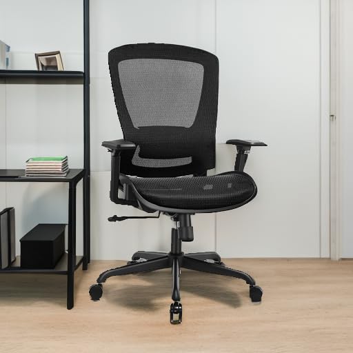 Ergonomic Mesh Office Chair with Lumbar & Armrests, Tilt Function, Wide Seat Swivel Task Chair, Black