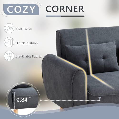 47" Linen Loveseat Sofa – Compact Dark Grey 2-Seater Couch with Pillows, Ideal for Apartments & Small Spaces