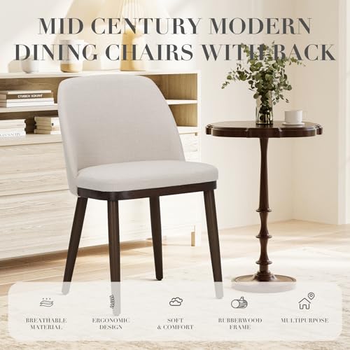 Set of 4 Beige Upholstered Kitchen Chairs with Wood Legs, Modern Dining Room Side Chairs for Any Space