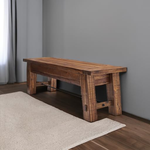 Durango 60" Rustic Farmhouse Wood Bench, Solid Wood Entryway Seating for Dining, Kitchen, Hallway