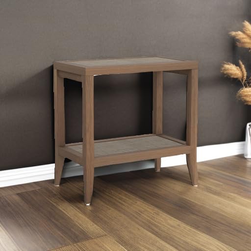 Boho Rattan Nightstand Set of 2, Narrow Side Tables with Storage Shelves for Small Living Spaces