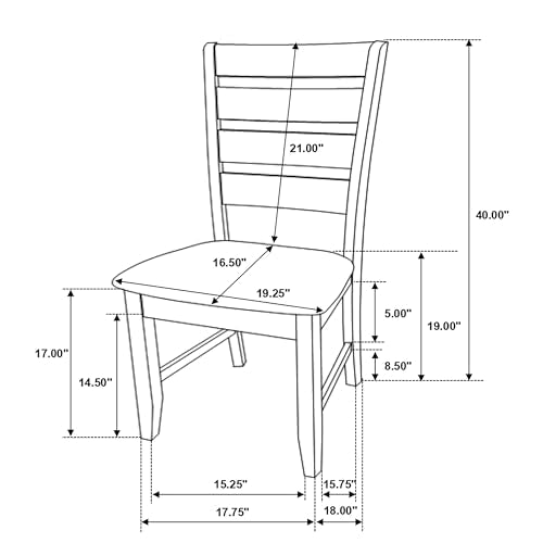 Set of 2 Transitional Style Wood Dining Side Chairs, Ladder Back with Padded Fabric Seats, Dark Grey