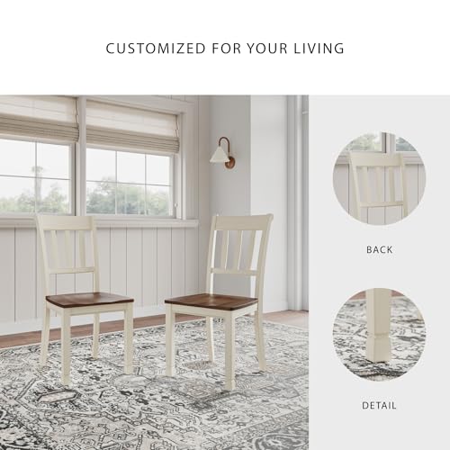 WhiteOwing Dining Chair, Two-Tone Cottage White and Brown Wood Design, Classic Dining Room Seating