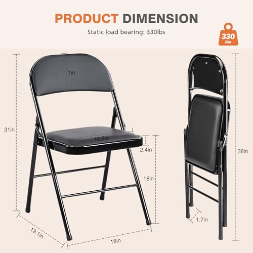 12-Pack Padded Folding Chairs, Leather Foldable Metal Chairs for Office, Home, Indoor & Outdoor Events