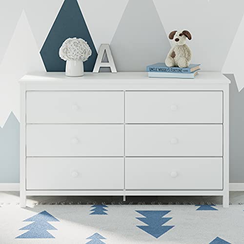 Alpine 6-Drawer Dresser – White Double Chest, GREENGUARD Certified Nursery Storage for Kids or Bedroom