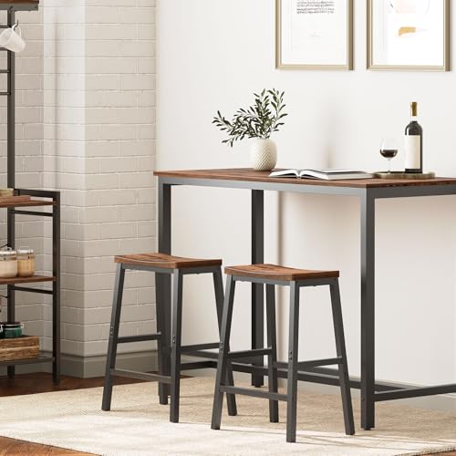 Bar Stools Set of 2, 23.6" Saddle Counter Chairs with Footrest, Rustic Industrial Barstools for Kitchen, Dining Room, Brown/Black