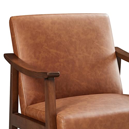 Mid-Century PU Leather Accent Chair, High Back Wood Armchairs for Bedroom, Living Room, Waiting Room, Set of 2