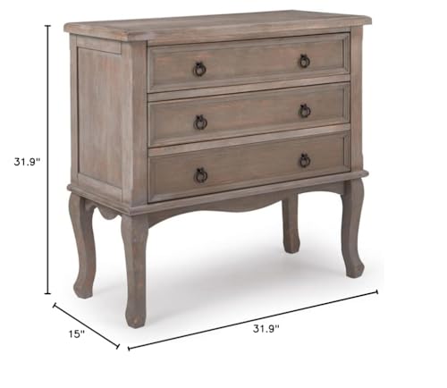Thomas Antique 3-Drawer Country Dresser Chest, Grey Nightstand with Black Ring Handles for Living Room
