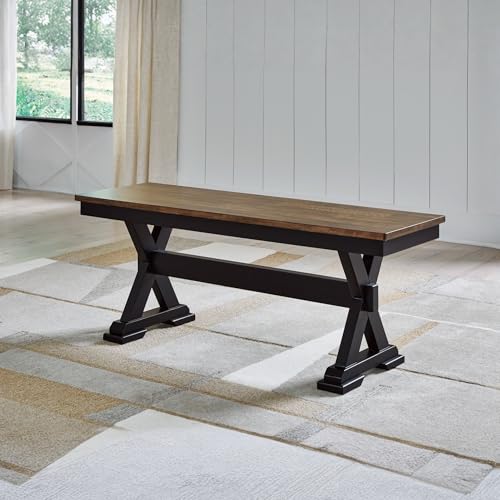 Wildenauer 50" Farmhouse Dining Bench, Dark Brown & Black Modern Rustic Wood Seating for Entryway