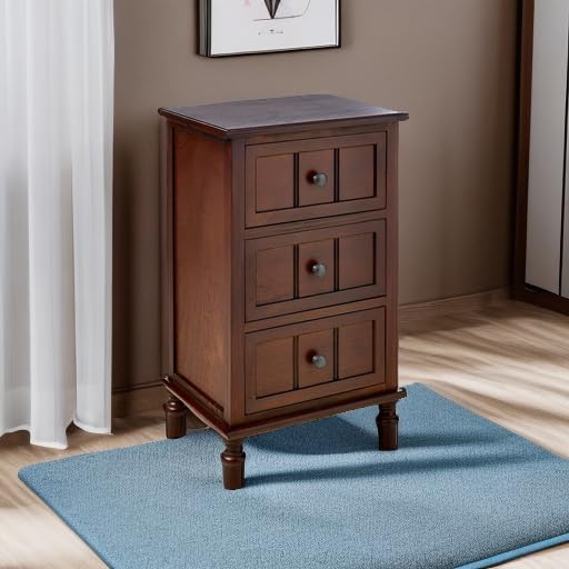 Simplify Wood Accent Cabinet Side Table with 3 Drawers, Walnut Finish, Compact Storage for Bedroom, Hallway