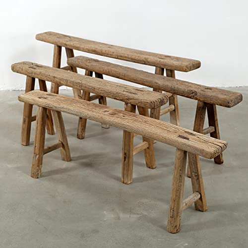 Handmade Vintage Noodle Bench, Weathered Natural Wood Seating for Entryway, Kitchen, Living Room
