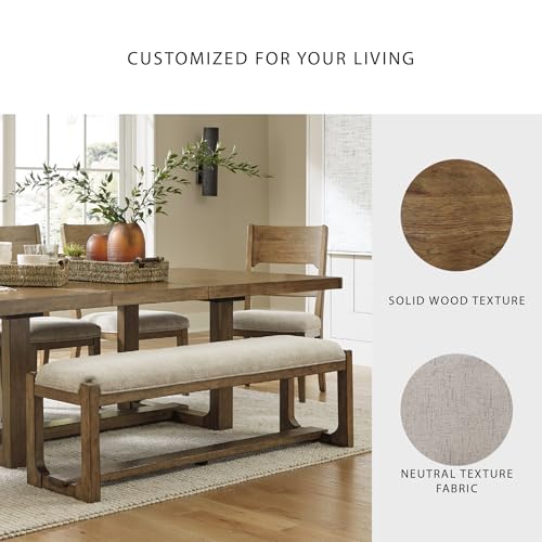 Cabalynn 63" Upholstered Dining Bench, Beige and Light Brown Farmhouse Style Seating for 6-8 People