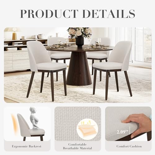 Set of 4 Beige Upholstered Kitchen Chairs with Wood Legs, Modern Dining Room Side Chairs for Any Space
