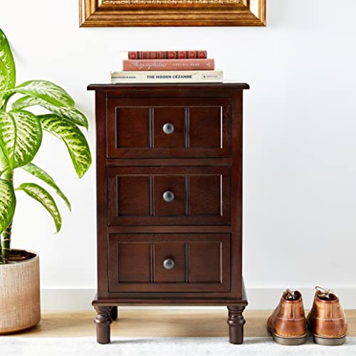 Simplify Wood Accent Cabinet Side Table with 3 Drawers, Walnut Finish, Compact Storage for Bedroom, Hallway