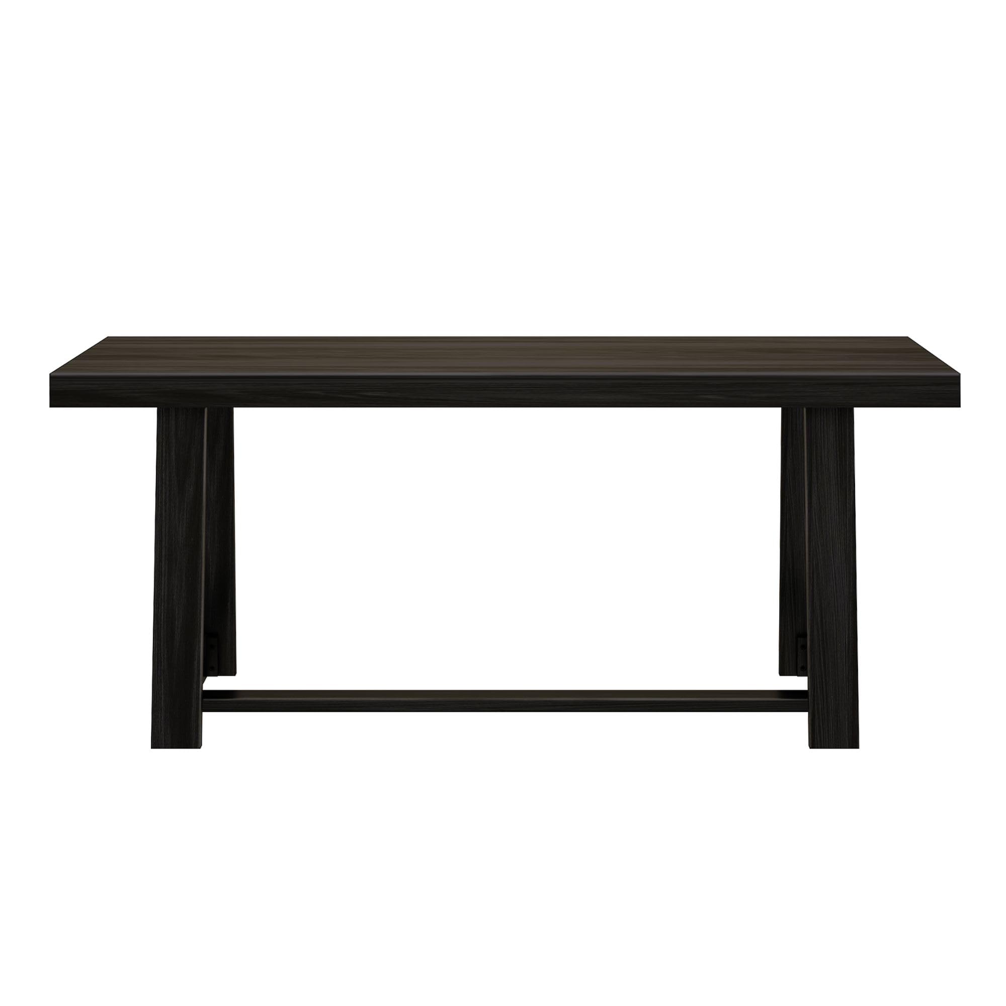 72" Farmhouse Dining Table, Solid Wood Rectangular Dinner Table with Black Wirebrush Finish, Easy Assembly