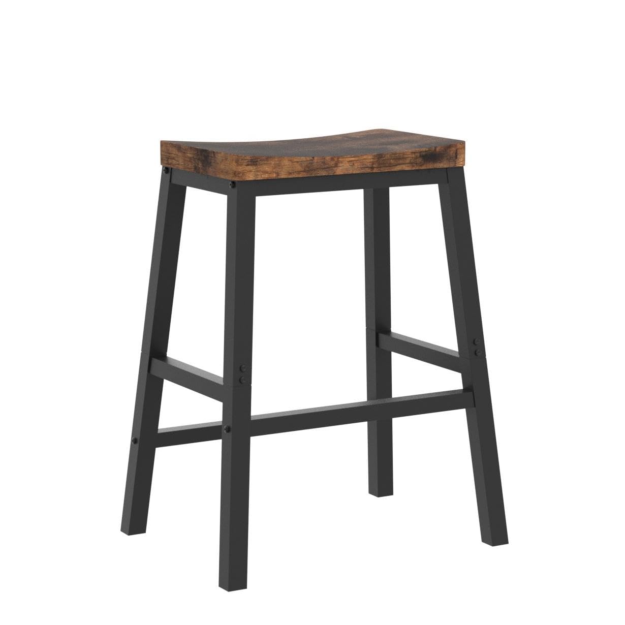 Bar Stools Set of 2, 23.6" Saddle Counter Chairs with Footrest, Rustic Industrial Barstools for Kitchen, Dining Room, Brown/Black