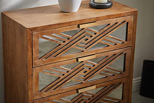 Modern Farmhouse 3-Drawer Accent Chest with Mirror Fronts, Clean-Line Dresser for Living Room, Bedroom, Entryway
