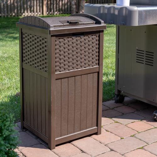 33 Gallon Outdoor Trash Can with Lid – Commercial Hideaway Bin for Garage, Garden, or Patio, Fits 30-33 Gal Bags