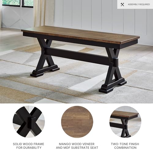 Wildenauer 50" Farmhouse Dining Bench, Dark Brown & Black Modern Rustic Wood Seating for Entryway