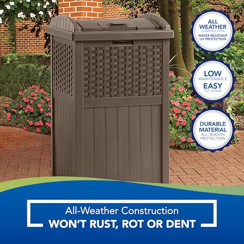 33 Gallon Outdoor Trash Can with Lid – Commercial Hideaway Bin for Garage, Garden, or Patio, Fits 30-33 Gal Bags