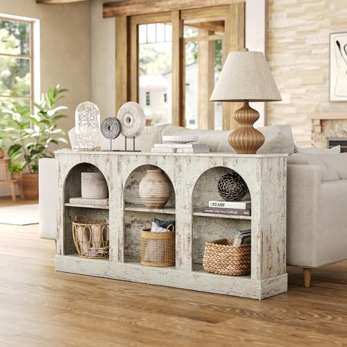 63" White Console Table – Retro 3-Tier Wooden Foyer Table for Entrance, Hallway, or Behind Couch in Living Room