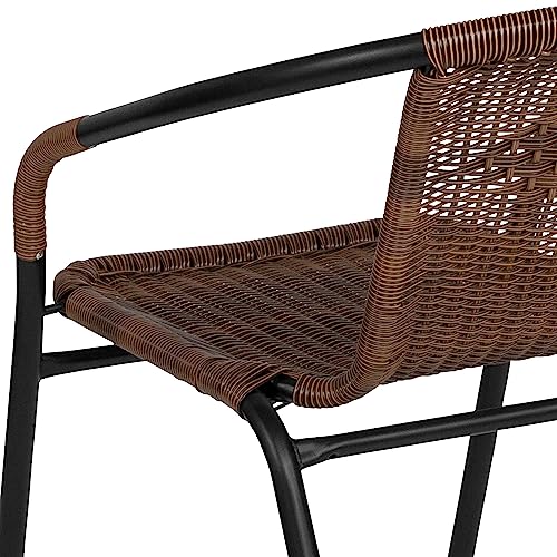FURNIXI Set of 4 Stackable Rattan Bistro Chairs, Modern Brown Indoor/Outdoor Patio Dining Chairs for Restaurant