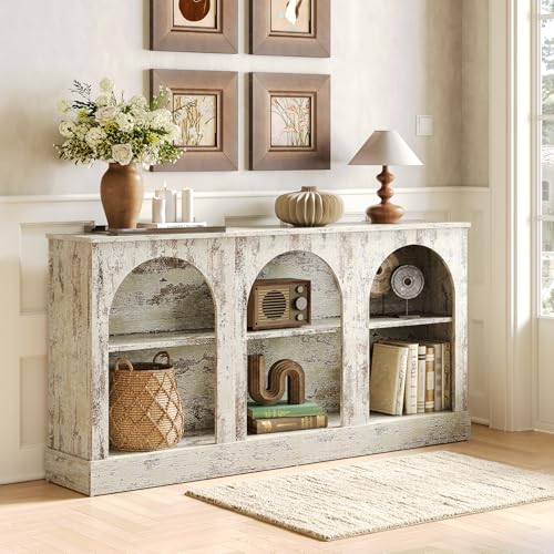 63" White Console Table – Retro 3-Tier Wooden Foyer Table for Entrance, Hallway, or Behind Couch in Living Room