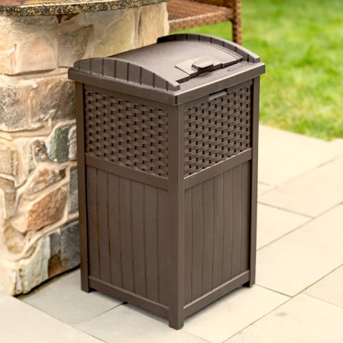 33 Gallon Outdoor Trash Can with Lid – Commercial Hideaway Bin for Garage, Garden, or Patio, Fits 30-33 Gal Bags