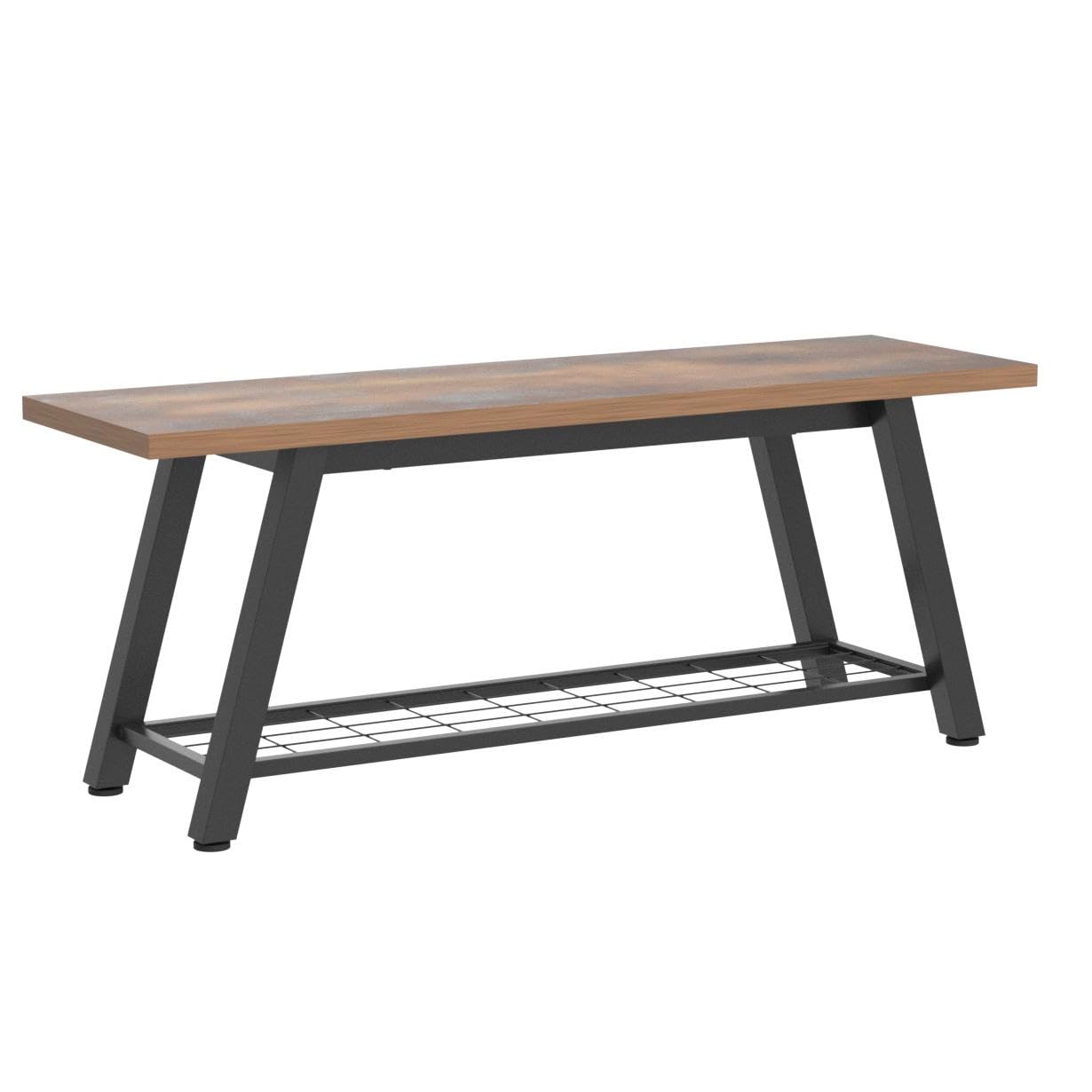 Industrial Rustic Storage Bench, Entryway Long Bench with Metal Frame and Shoe Rack, Retro Brown