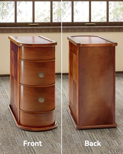 Vintage Wood End Table with 2 Drawers, No Assembly Slim Nightstand for Bedroom or Sofa Side Table