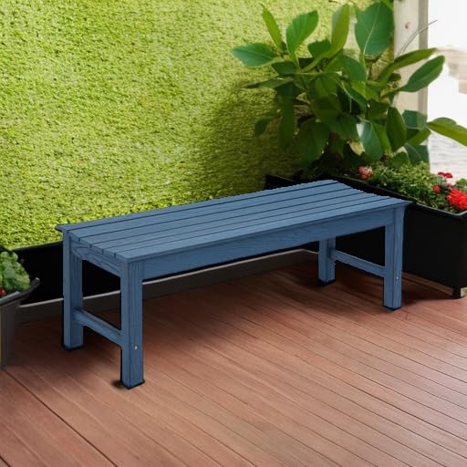 Blue Poly Lumber 2-Person Outdoor Garden Bench, Waterproof & Fade-Resistant, for Porch, Deck, Entryway