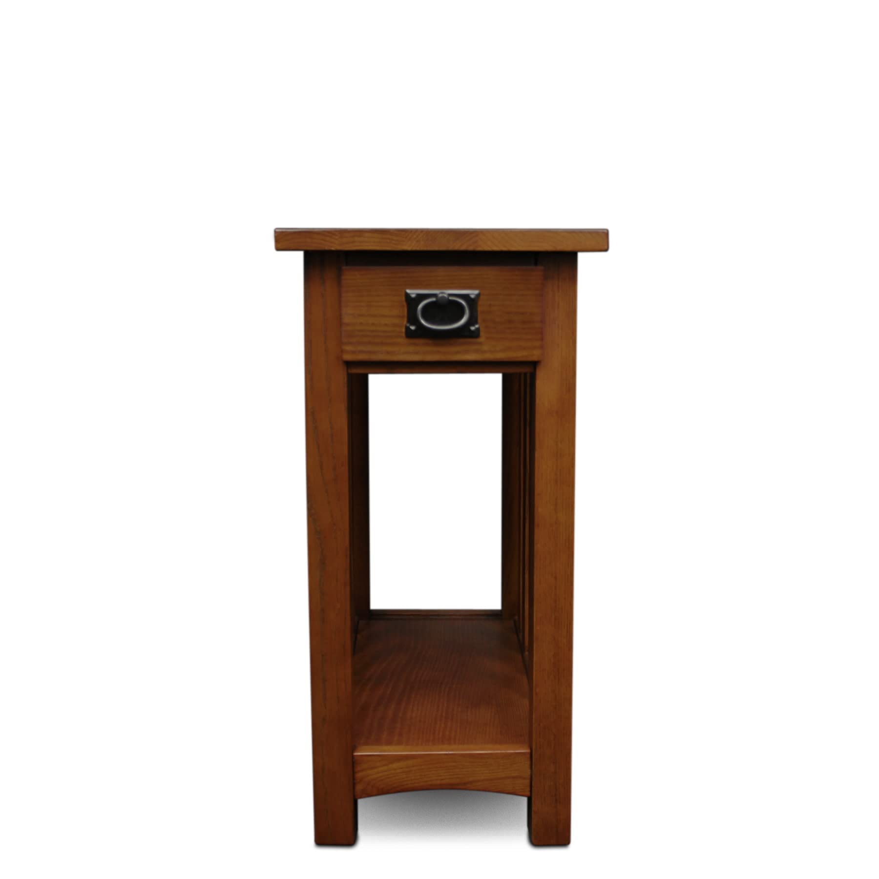 Medium Oak Mission End Table, Narrow Wood Side Table with Drawer and Shelf, Easy Assembly