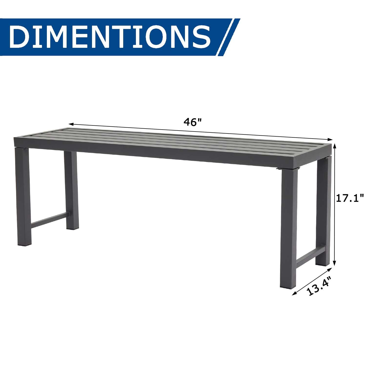Set of 2 Outdoor Grey Metal Garden Benches, Patio Backless Benches for Porch, Lawn, Balcony, Backyard, Park
