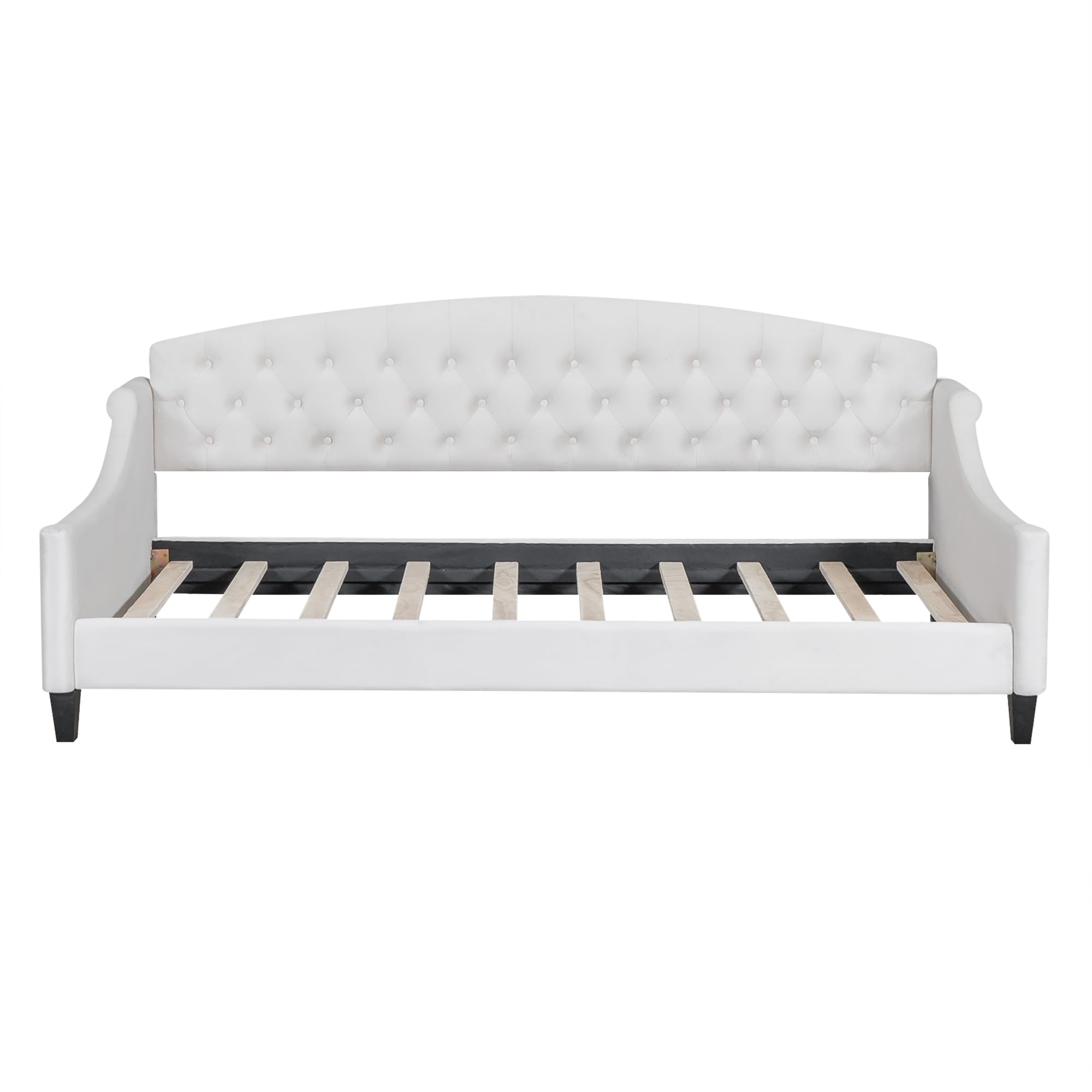 Tufted Twin Daybed – Beige Upholstered Frame, Luxury Sofa Bed Design for Bedroom or Living Room