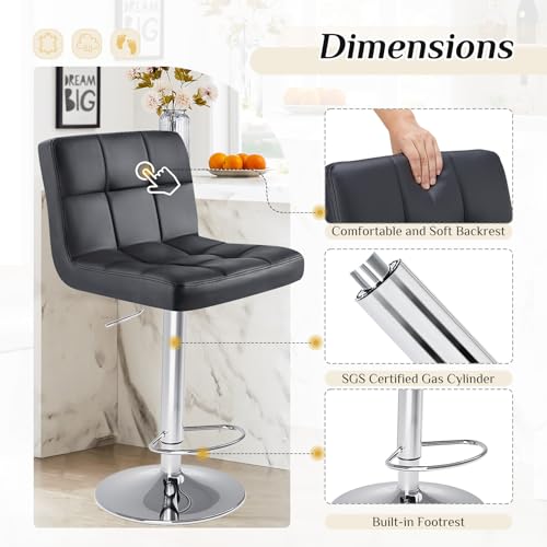 Bar Stools Set of 4, 24" PU Leather Saddle Stools with Metal Base, Counter Height Modern Bar Chairs for Kitchen Island, Black